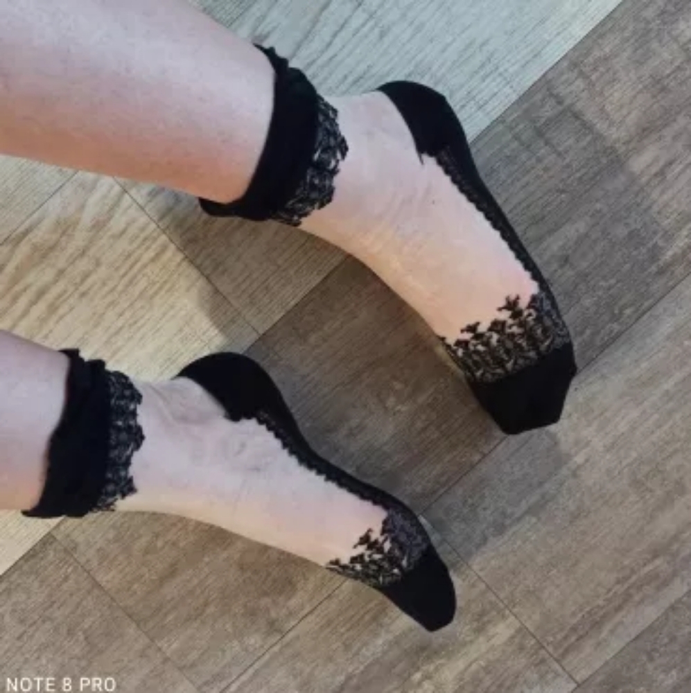 🎃🕸️ Wednesday Adams Style Sheer Embroidered Lace Socks - Picture 6 of 8